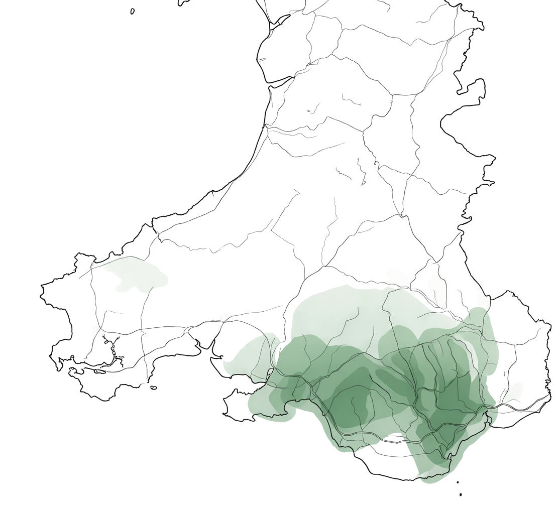 Map darluniadol o Gymru yn amlygu De Cymru